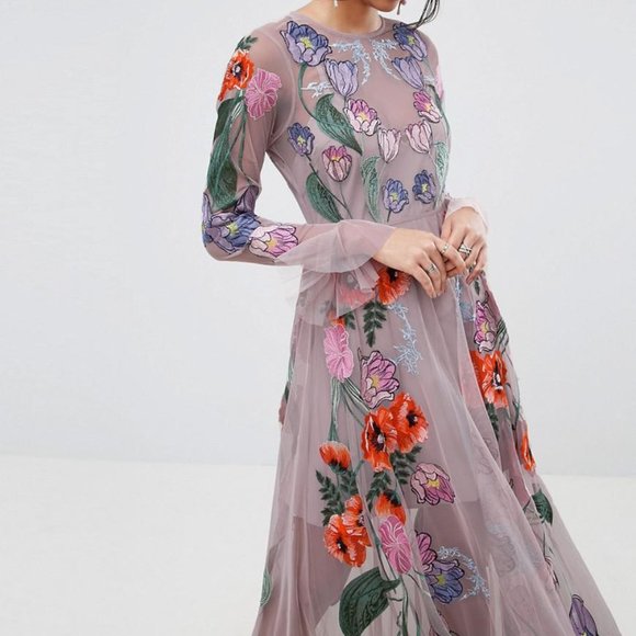 ASOS Dresses Asos Salon Embroidered Floral Maxi Dress Poshmark
